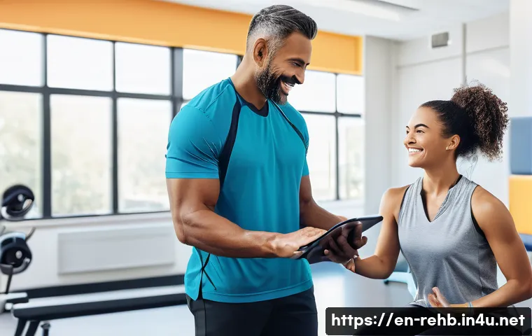 근골격계 재활 성공 사례 - A modern physical therapy clinic scene showing a diverse adult patient and a professional therapist ...