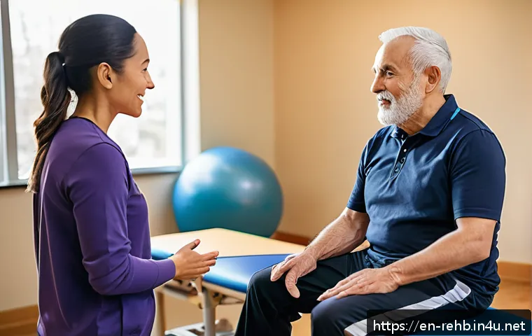 재활치료와 물리치료 차이점 - A bright, modern rehabilitation therapy center scene showing a diverse multidisciplinary team—physic...